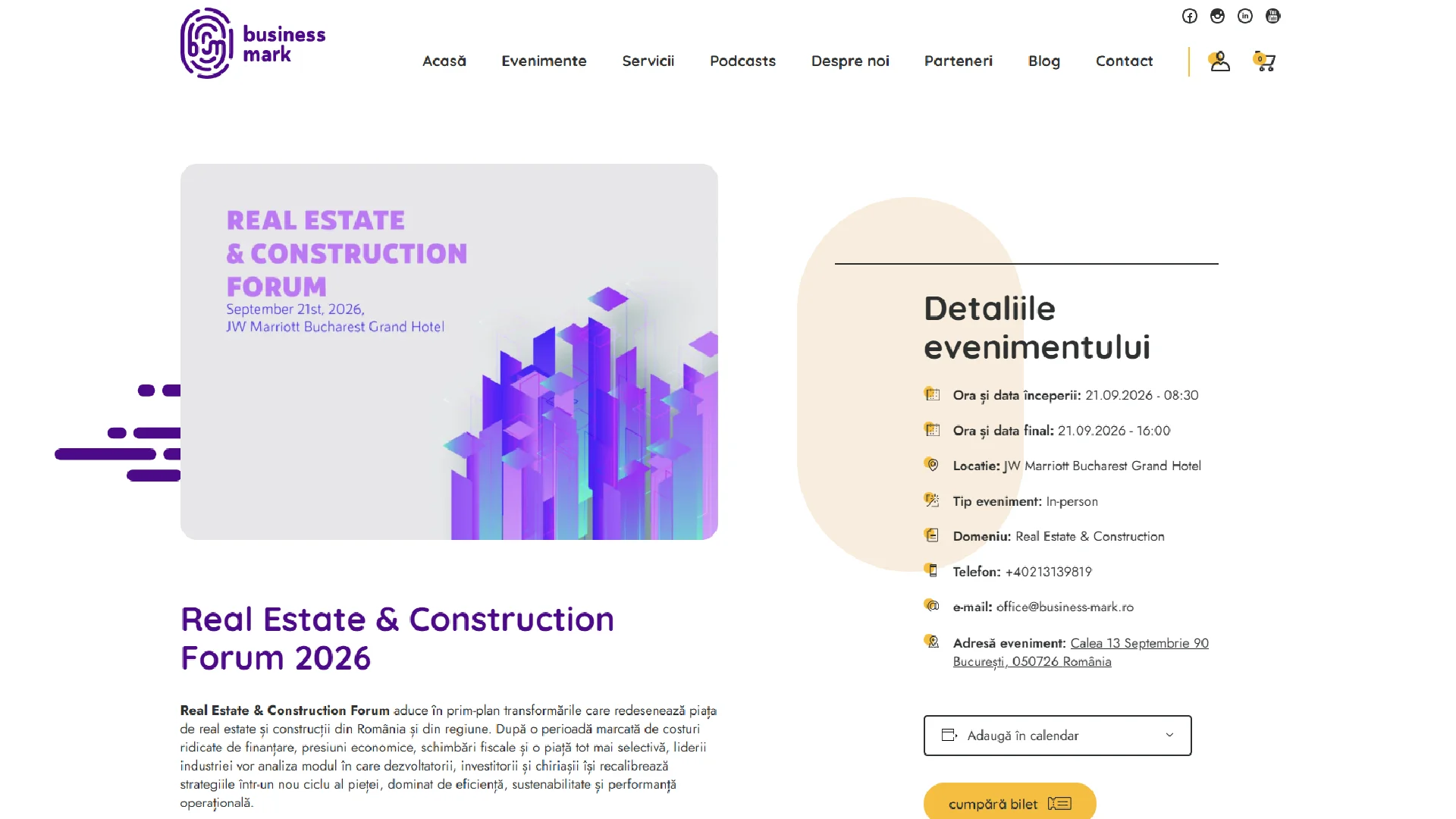 21 September 2026 - BUCHAREST Real Estate & Construction Forum 2026