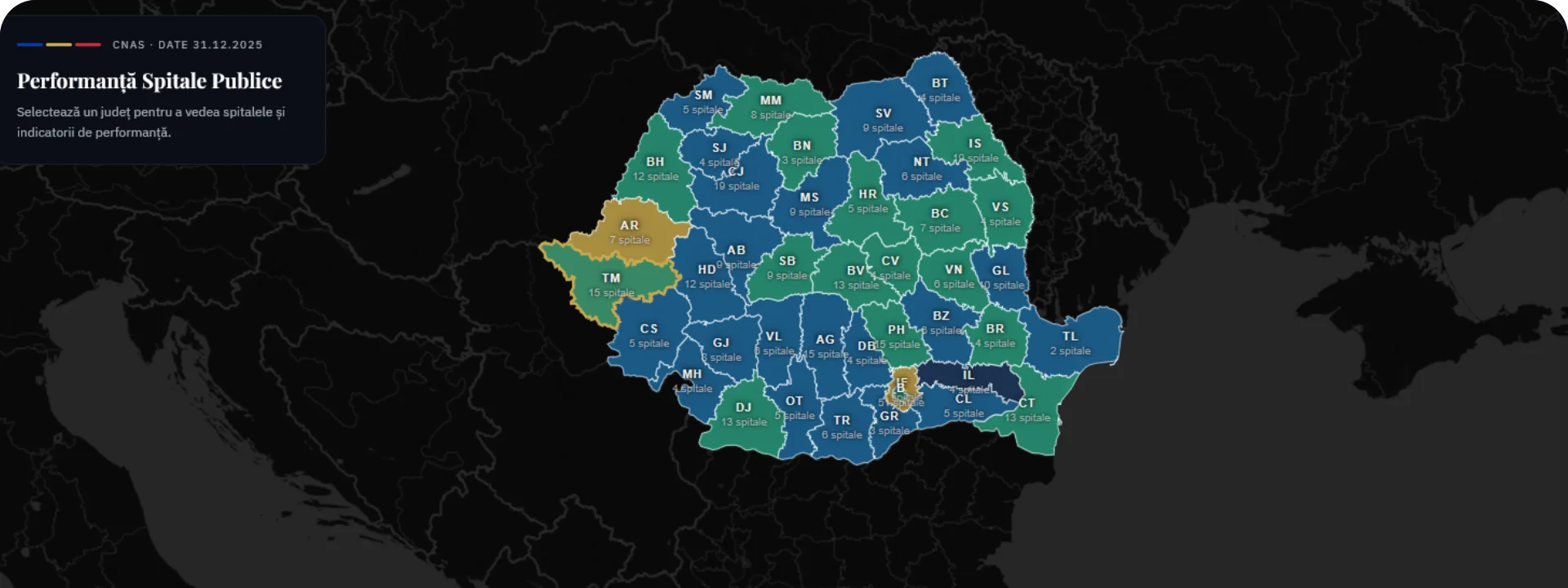 Harta naţională a performanţei spitalelor de stat, realizată de CNAS